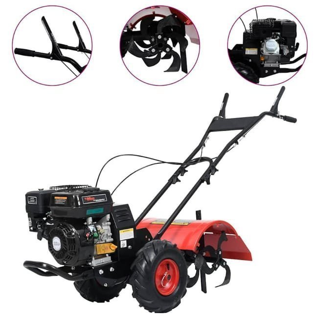 Cultivateur à Essence 6,5 ch 196 cc, Largeur de Travail 50 cm, Profondeur Réglable 350 mm
